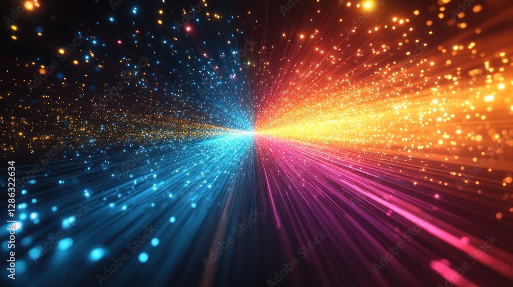 Poster Abstract vibrant light streaks converge in a dark space, creating a dynamic and energetic composition.