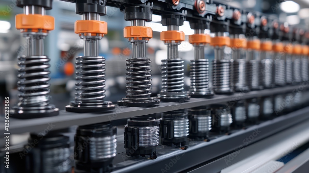 Poster a detailed close-up of a mechanical machine showcasing numerous springs intricately arranged on its 