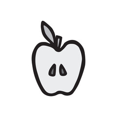 Apple half doodle icon hand drawn with black line in freehand style and colored monochrome grey. Vector illustration isolated on white background