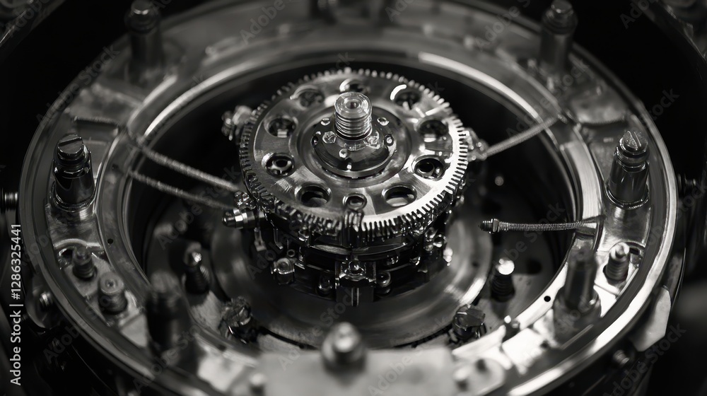 Poster a detailed close-up of a clock showcasing its intricate metal case and visible gears, highlighting t
