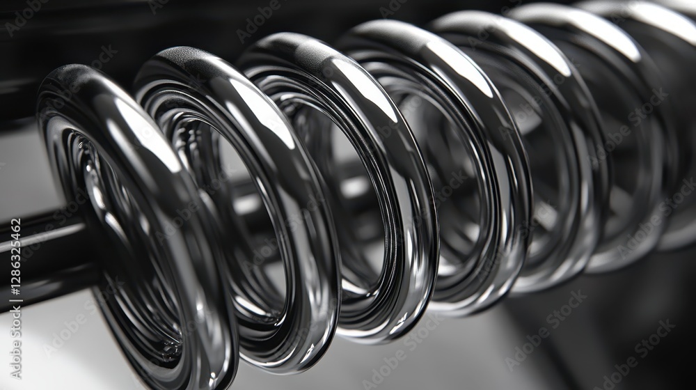 Poster a detailed close-up of a metal spring located on the front end of a car, showcasing its intricate de