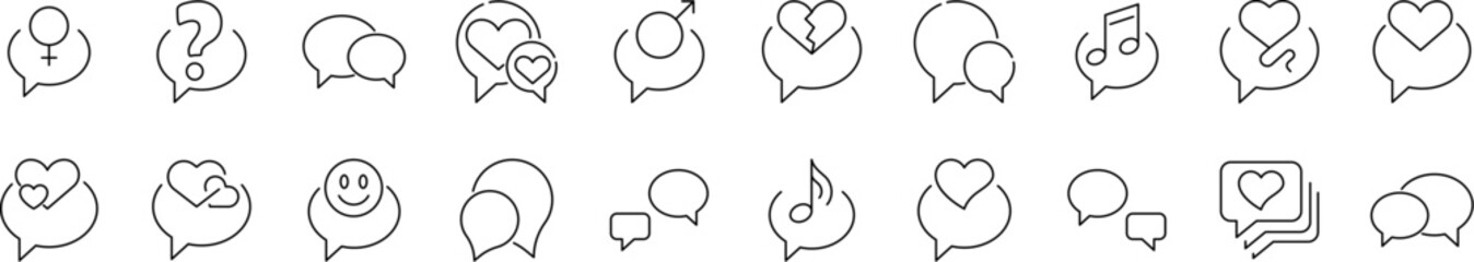 Speech Bubble Line Icon Pack. Minimalistic Linear Pictogram for Web and Graphic Design, Apps, Banners, Social Network and Cards