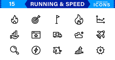 Modern Running and Speed Icons. Scalable Illustrations for Sports, Racing, Training, and Performance Graphics