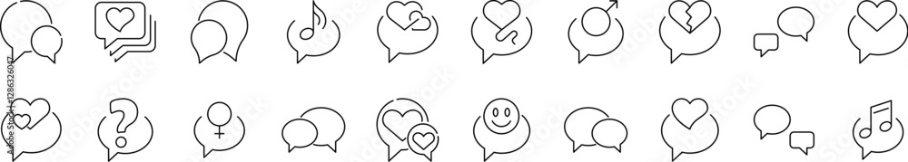 Poster set of line icons of speech bubble. minimalistic linear pictogram for web and graphic design, apps, 