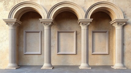 Naklejka premium Three arched alcoves with framed empty spaces and corinthian columns