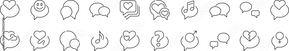 Poster bundle of line icons of speech bubble. minimalistic linear pictogram for web and graphic design, app