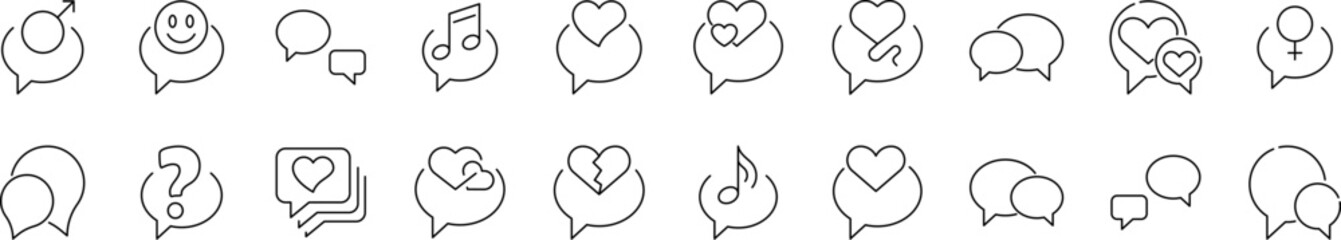 Pack of Line Icons of Speech Bubble. Minimalistic Linear Pictogram for Web and Graphic Design, Apps, Banners, Social Network and Cards