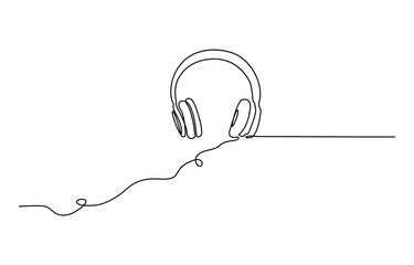 Continuous one line drawing of headphones speaker, line art call center vector illustration. outline concept call center, radio playlist. Isolated on white background vector illustration.