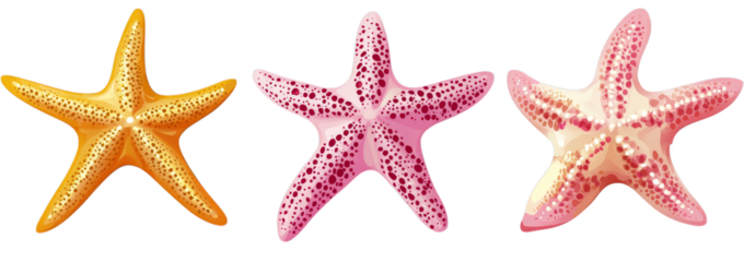 Colorful starfish trio illustrating marine diversity and natural beauty