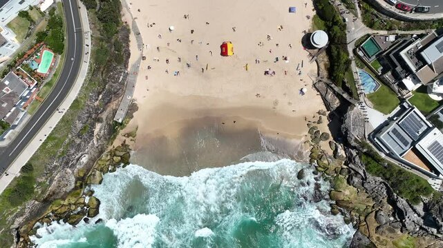Birdseye Views Small Tamarama Beach Sydney Australia Aerial Footage 4k Coastal Ocean