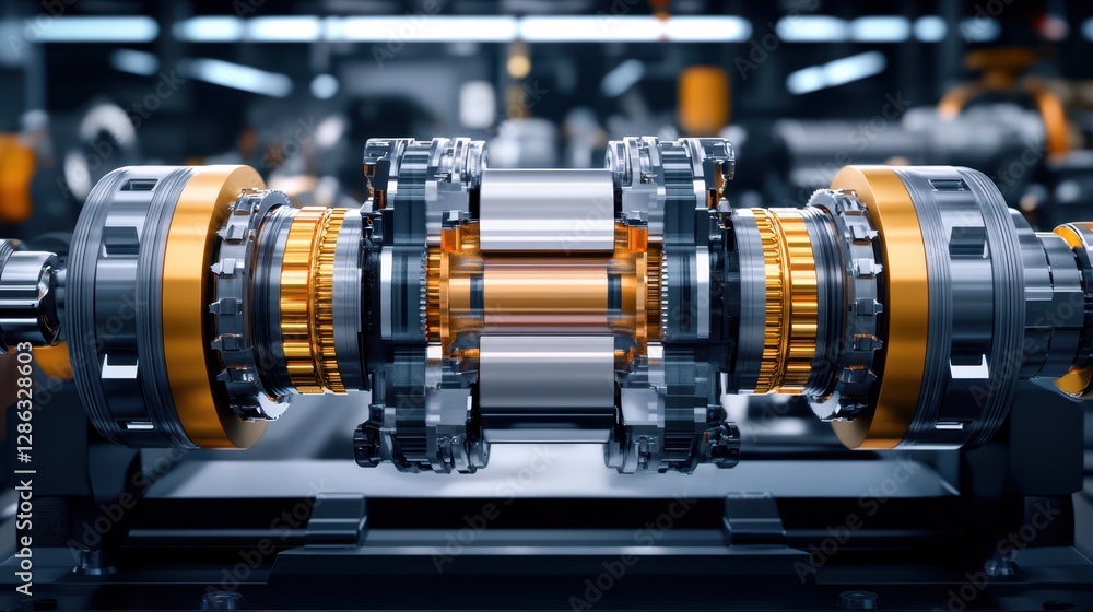 Poster a machine operates efficiently on a large gear wheel, showcasing the interplay of mechanics and engi