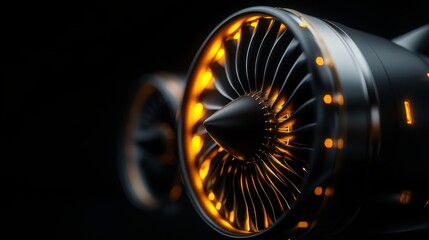 Focusing on the intricate design of a jet engine, this image highlights the glowing components, representing the pinnacle of aerospace engineering and innovation.