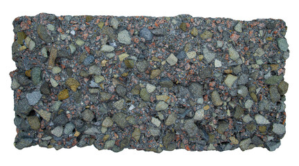 This flat rectangular surface features a diverse collection of gravel and stones in various shapes...