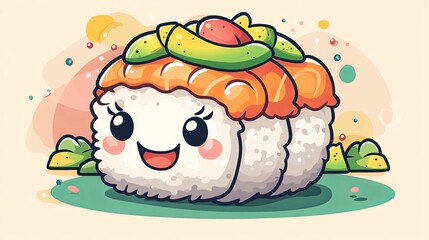 Happy Sushi Roll Cartoon Character Illustration
