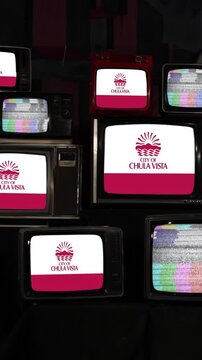 Chula Vista Flag Displayed on Stacked Retro Televisions - 4K Vertical
