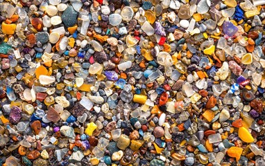 Professional stock photo of a Close-up of microplastics collected from the beach sand