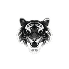 Fierce black and white tiger face art with intense expression