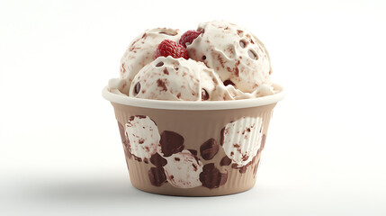 Ice cream in paper cup is so enticing and delectable with raspberries on top, true culinary delight for any dessert lover