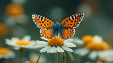 Obraz premium Butterfly on Daisy in Meadow, Summer