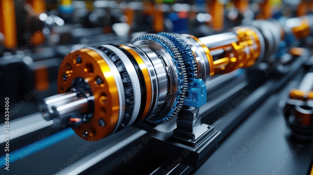 Poster a factory machine operates on intricate gears, showcasing the mechanics of industrial processes and 
