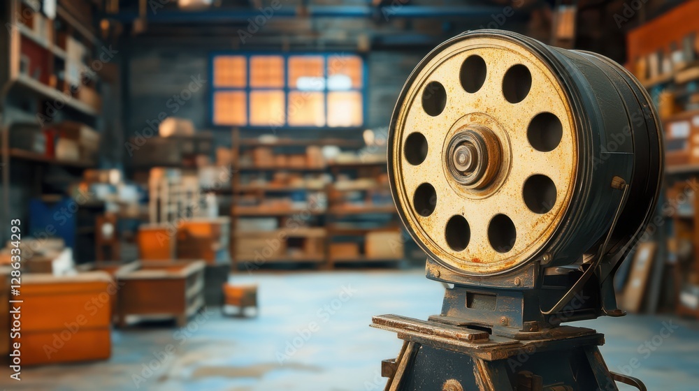 Poster a large industrial machine is prominently positioned in a spacious room, showcasing its intricate de