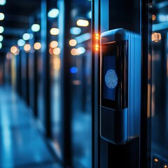 Advanced Biometric Fingerprint Access Control Device in Modern High-Tech Environment