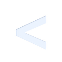 < less-than sign in light blue color with inner shadow and cutout effect, transparent background
