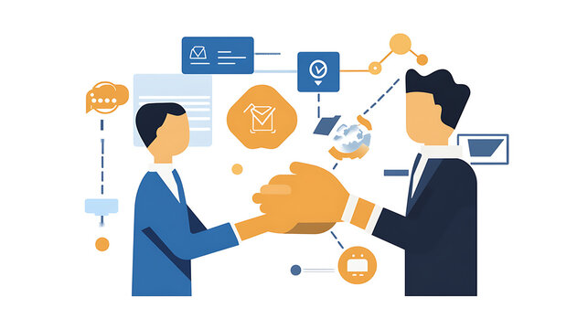 Businessman touch automated data management system to create reports with KPIs and indicators connected to the database. Data analysis with intelligent AI management system to create reports with KPIs