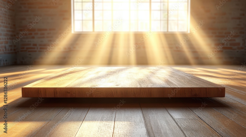 Poster sunlight streams through a window, illuminating a wooden floor, creating a warm and inviting atmosph