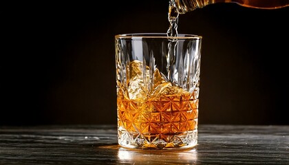 pouring whisky on ice