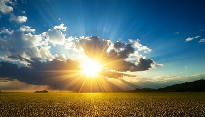 希望の光が優しく差し込む夕暮れ時の草原