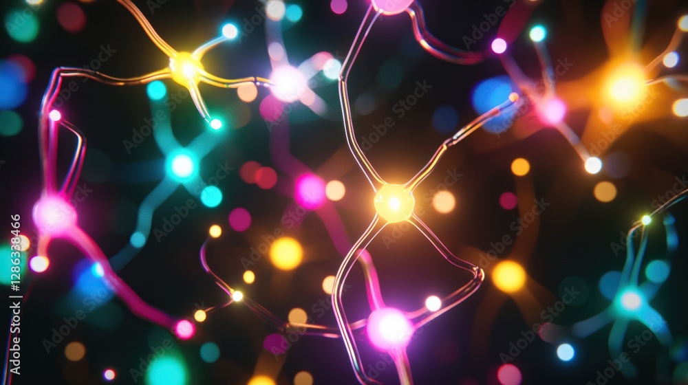 Poster colorful abstract background of glowing neurons and lights representing neural connections