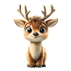 Fluffy 3D Cartoon Deer Rudolph Isolated on Transparent Background
