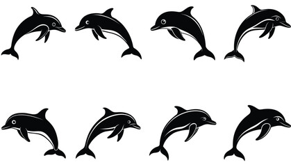 Sea silhouettes set. Dolphoin Vector Silhouette set Collection.