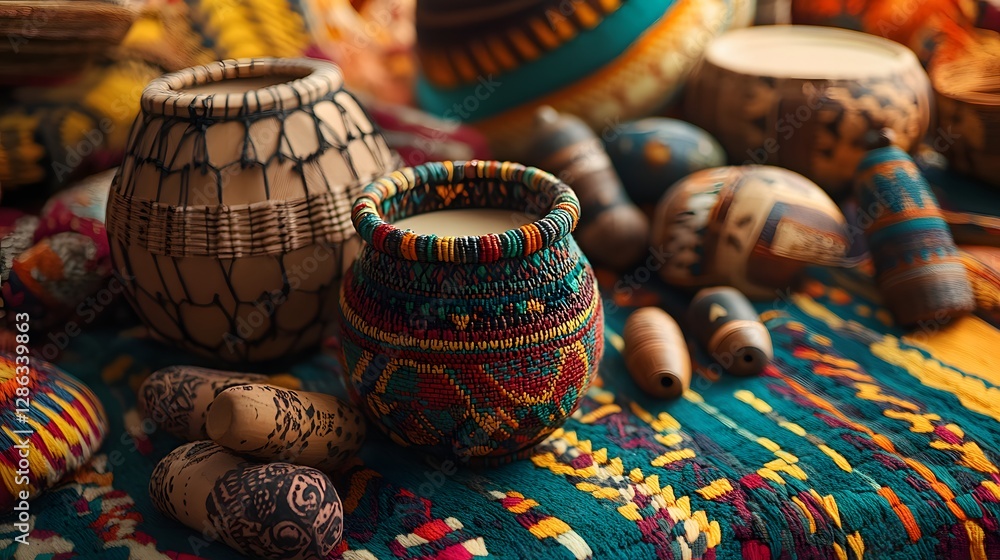Poster capture an array of traditional cultural elements in beautifully designed pottery showcasing vibrant