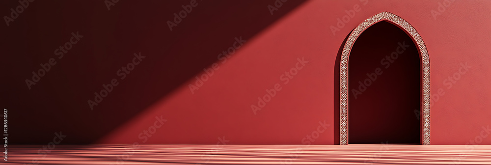 Poster minimalist archway in terracotta. elegant, clean design with deep shadows and a warm, inviting color