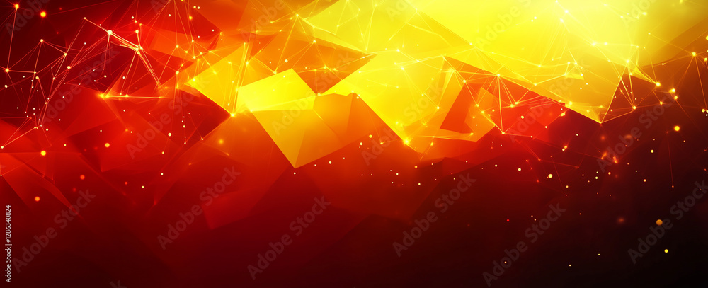 Aufkleber abstract red and gold polygonal network background glowing lines and nodes dynamic energy