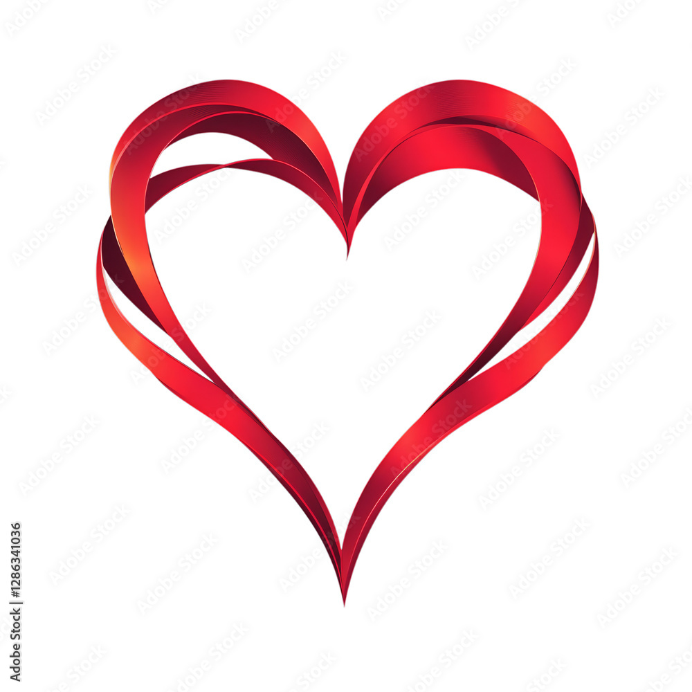 Poster abstract red gradient ribbon heart shaped design on transparent background