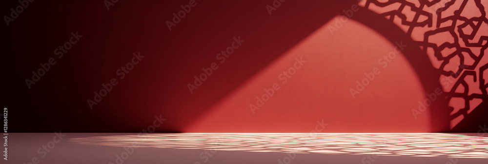 Aufkleber abstract red wall with geometric shadow patterns creating a dynamic and visually appealing backdrop,