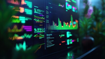 Obraz premium Interactive Data Visualization on a Digital Screen with Colorful Graphs and Charts