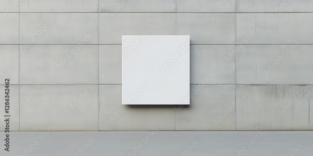 Poster modern abstract display on textured wall. clean white square mounted on a concrete tiled surface, ca