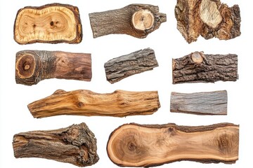 Collection of various wood slices and logs