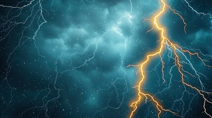 Fototapeta premium Dramatic Lightning Strikes Illuminating a Stormy Night Sky with Dark Clouds and Electric Energy in the Atmosphere