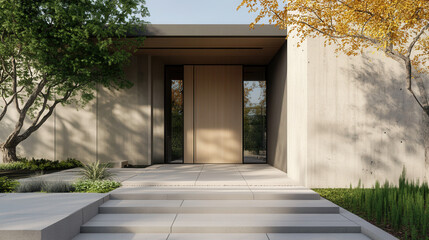 Modern architectural entrance contemporary home image urban environment eye-level view design aesthetics