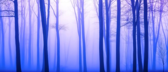 Ethereal winter forest landscape in soft blue tones with misty atmosphere creating a dreamy abstract nature scene evoking mystery tranquility and seasonal beauty