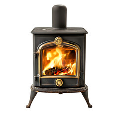 A Vivid Flame from a Wood Stove Dancing and Crackling Isolated on Transparent Background