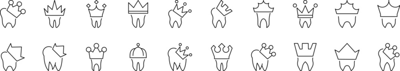 Dental Crown Line Icon Collection. Outline Signs for Graphic and Web Design, Apps, Adverts, Various Cards