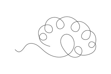 Human brain continuous one line drawing and minimalist style isolate outline vector illustration