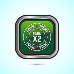 Earn x2 double point icon design illustration. Earn x2 sign symbol for promotion, Green color square button design