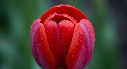 Primer plano de un tulip&aacute;n cubierto de roc&iacute;o bajo la suave luz de la ma&ntilde;ana